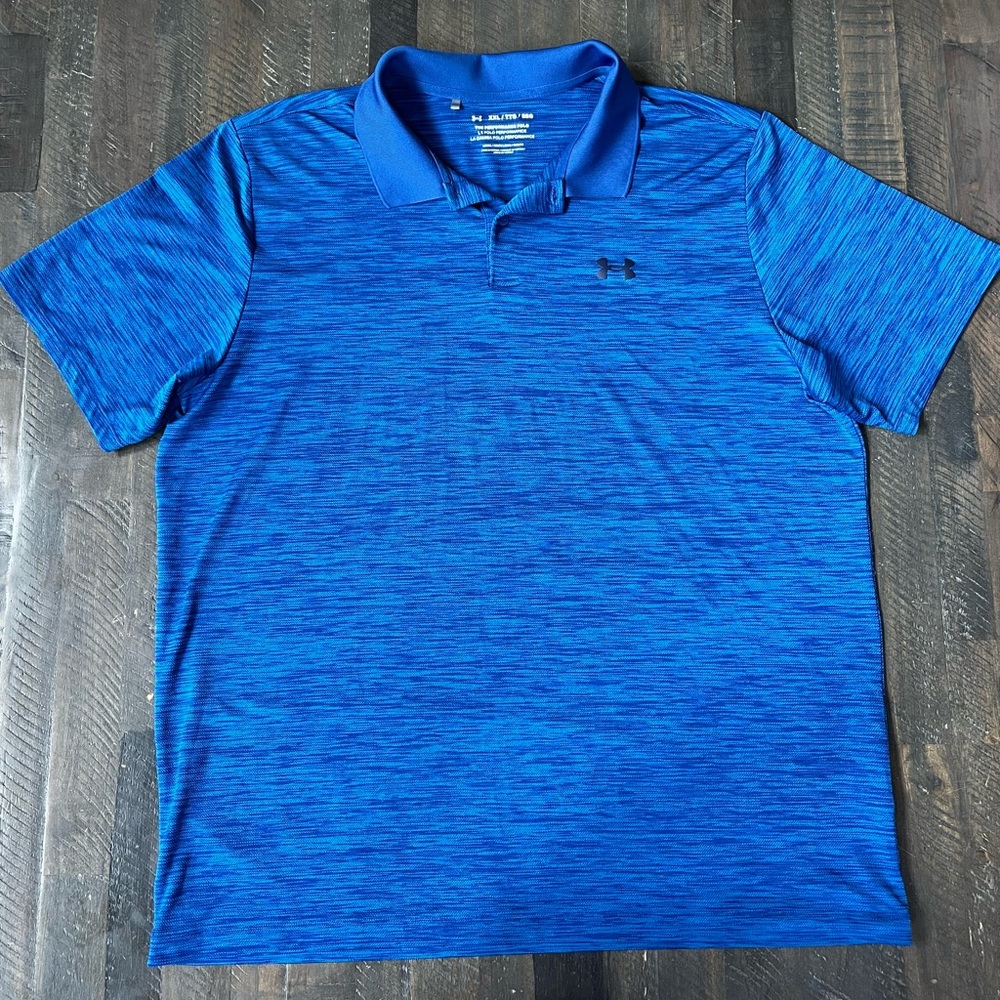 Under Armour Polo Shirt Mens 2XL Blue Solid The Performance Polo Golf Logo